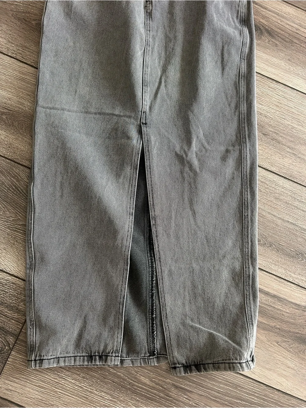 West of Melrose High-Waist Grey Distressed Denim Skirt